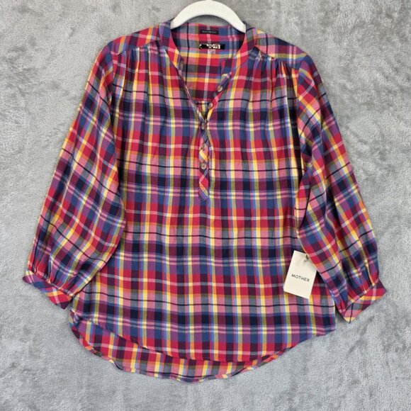 MOTHER Shirt Womens XS Multicolor Plaid The Push Over Top Rad Plaid 2173-1446 - Picture 1 of 13